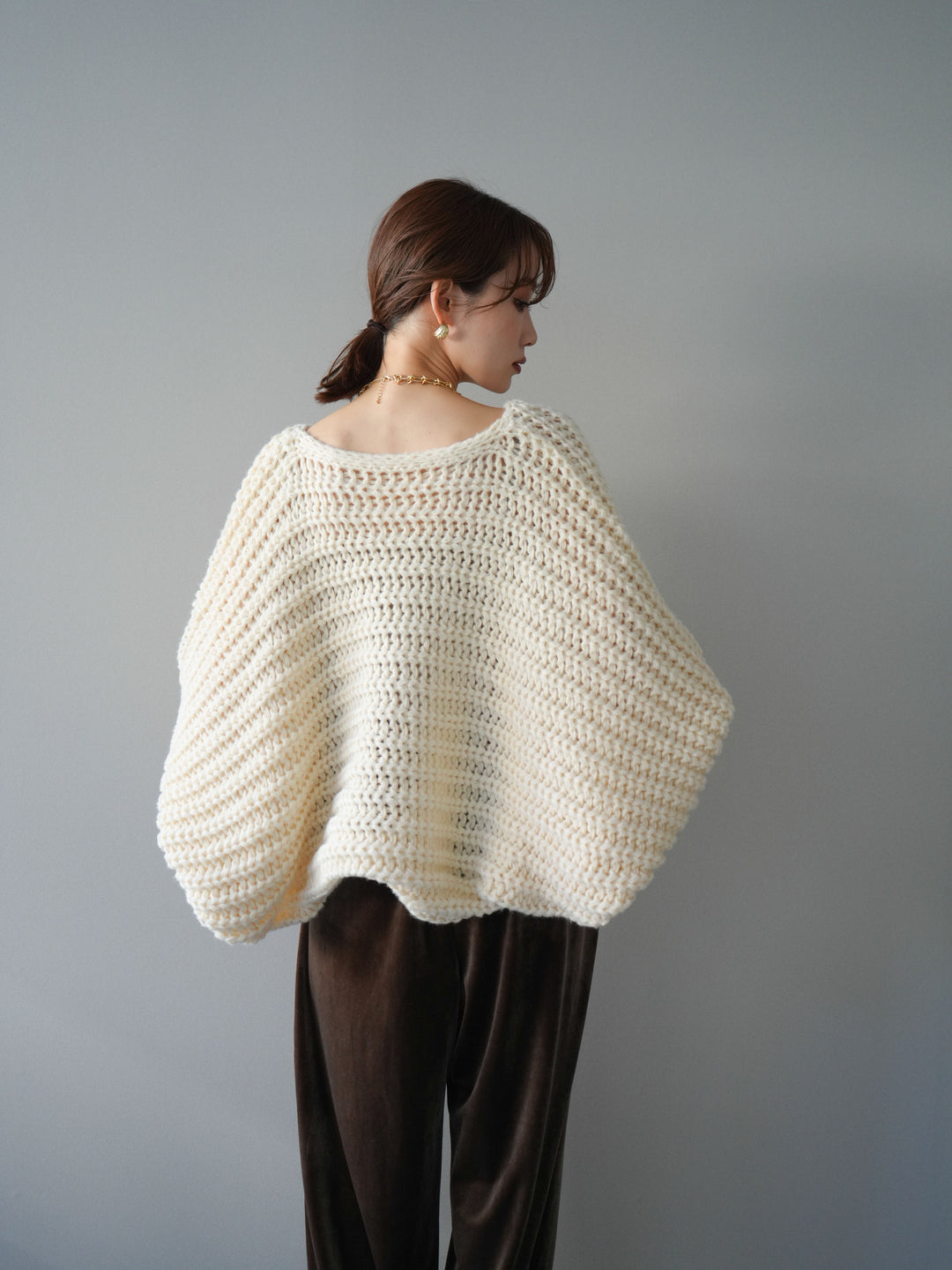 [予約]ローゲージ畦編みドルマンニットボレロ/ivory