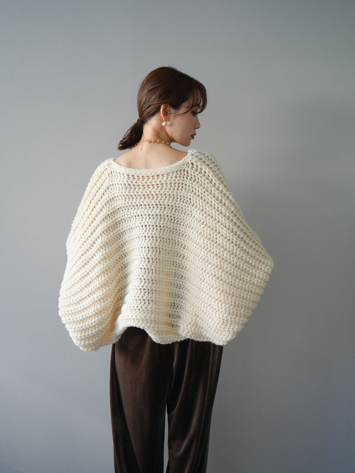 [予約]ローゲージ畦編みドルマンニットボレロ/ivory