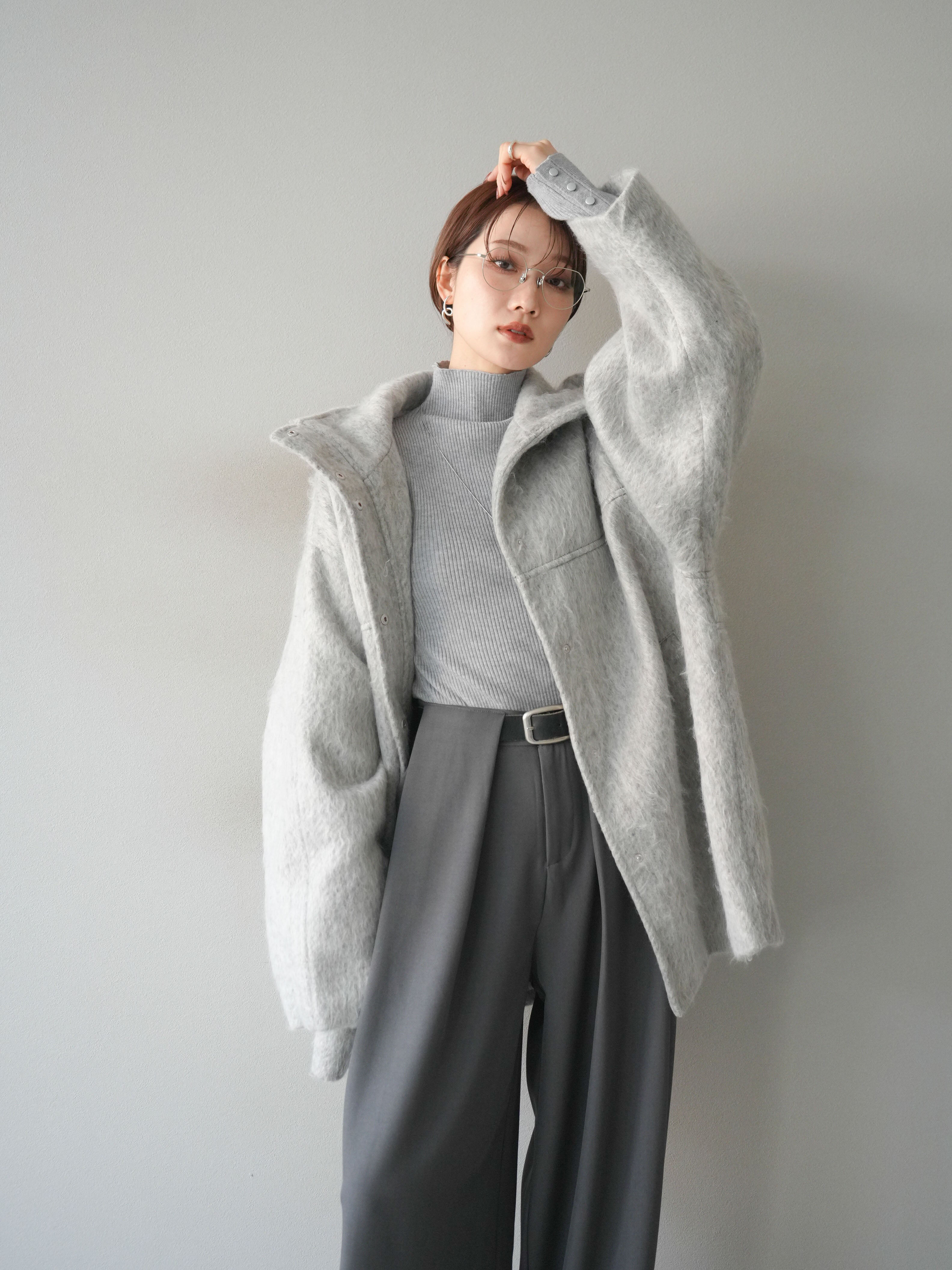 SET]スタンドカラーシャギーコート+スタンドカラーシャギーコート(2set