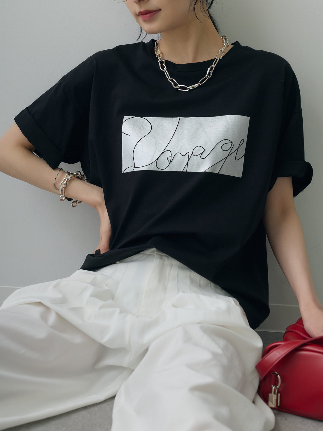 [SET]箔プリントボックスTEE+カフヘムタックコクーンパンツ(2set)