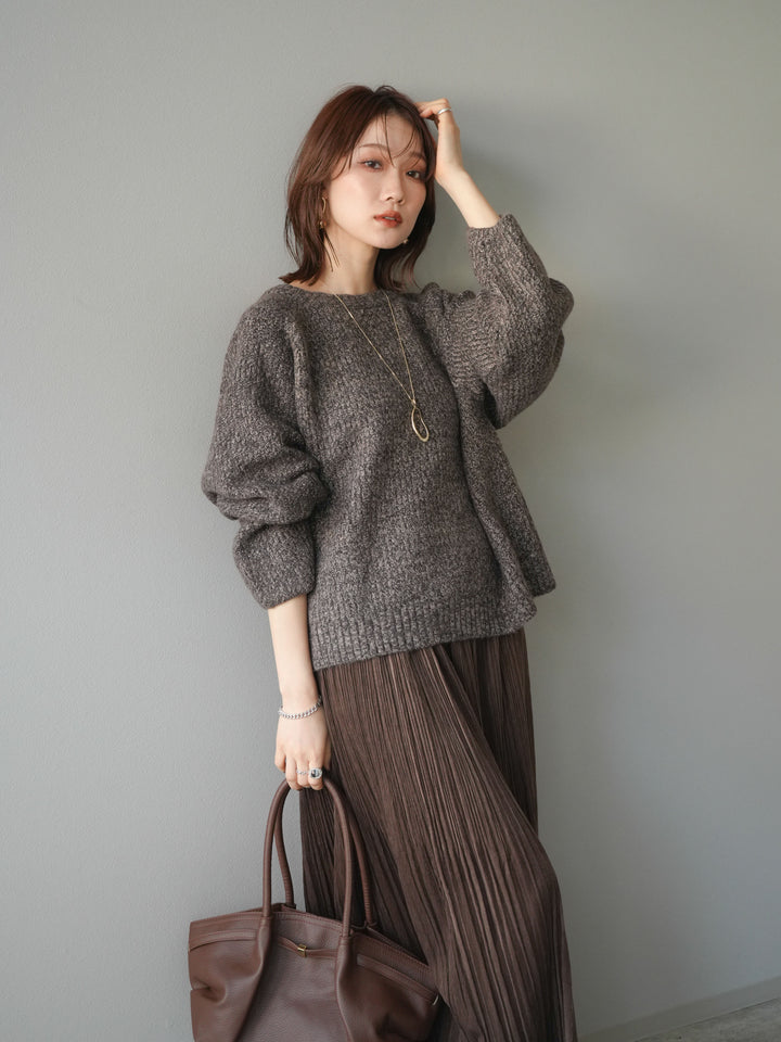 [予約]クルーネック畦編みミックスニット/brown