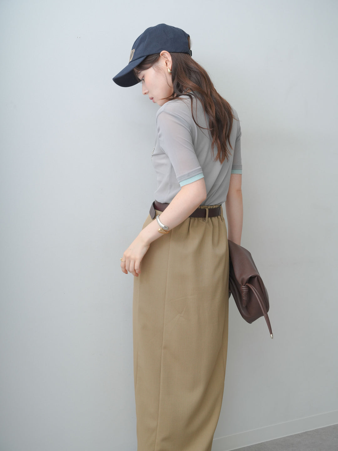 [SET]トリムレイヤードシアー半袖トップス+クレープデシンフラップ付きストレートスカート(2set)