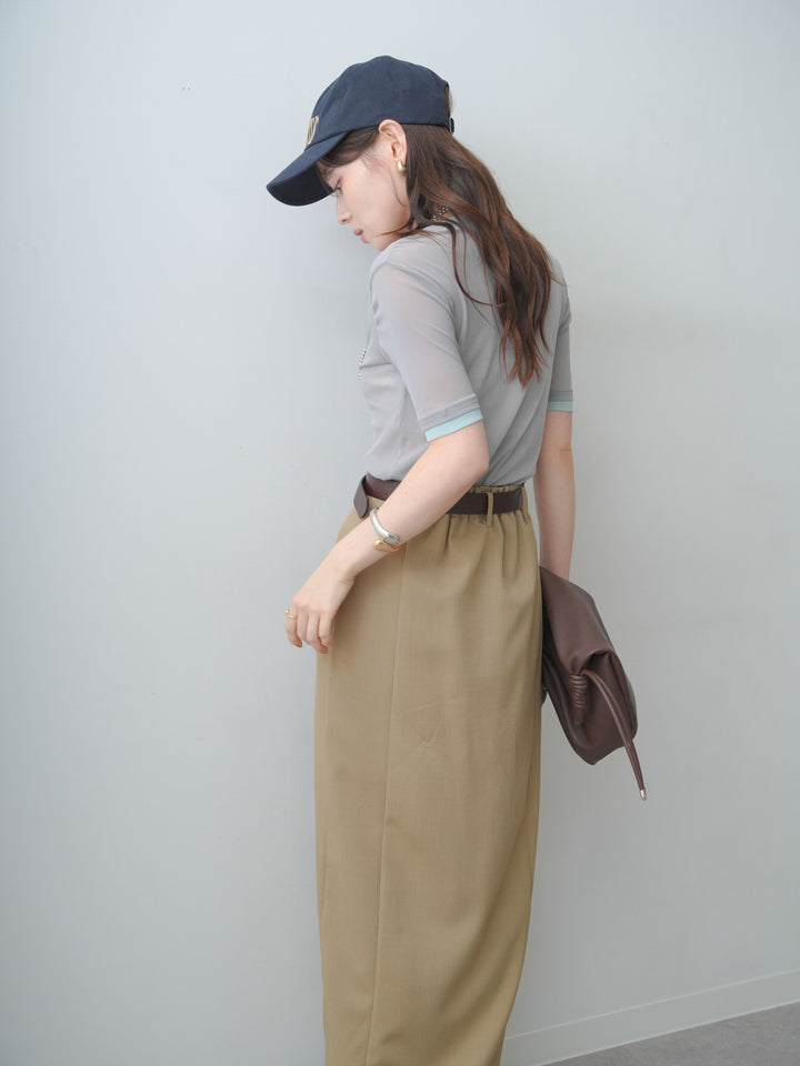[SET]トリムレイヤードシアー半袖トップス+クレープデシンフラップ付きストレートスカート(2set)