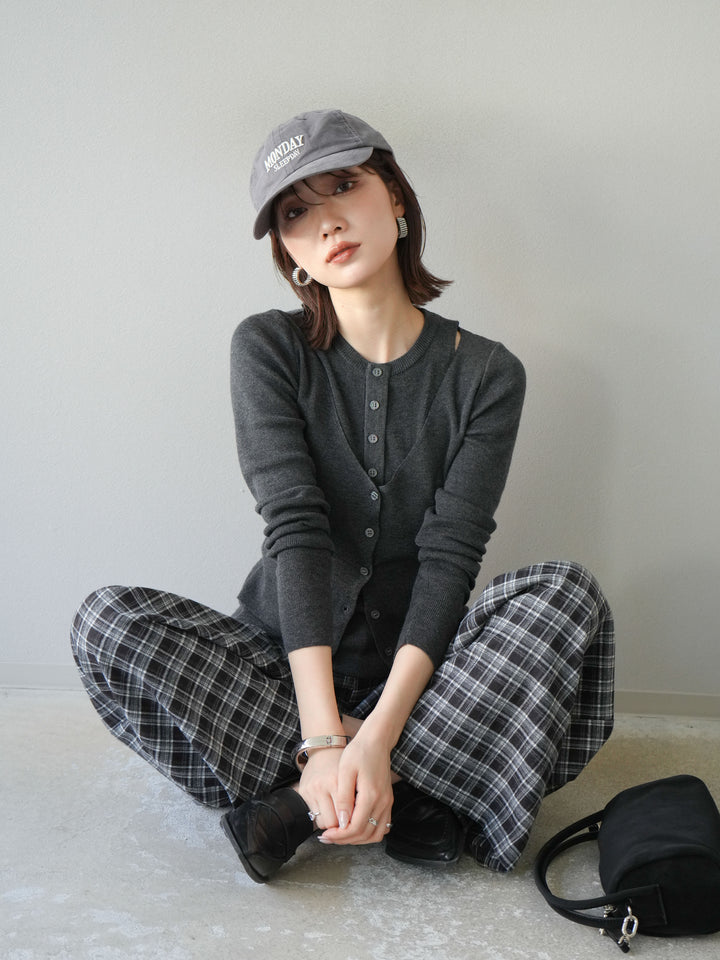 [予約]レイヤードデザインニットカーディガン/チャコール