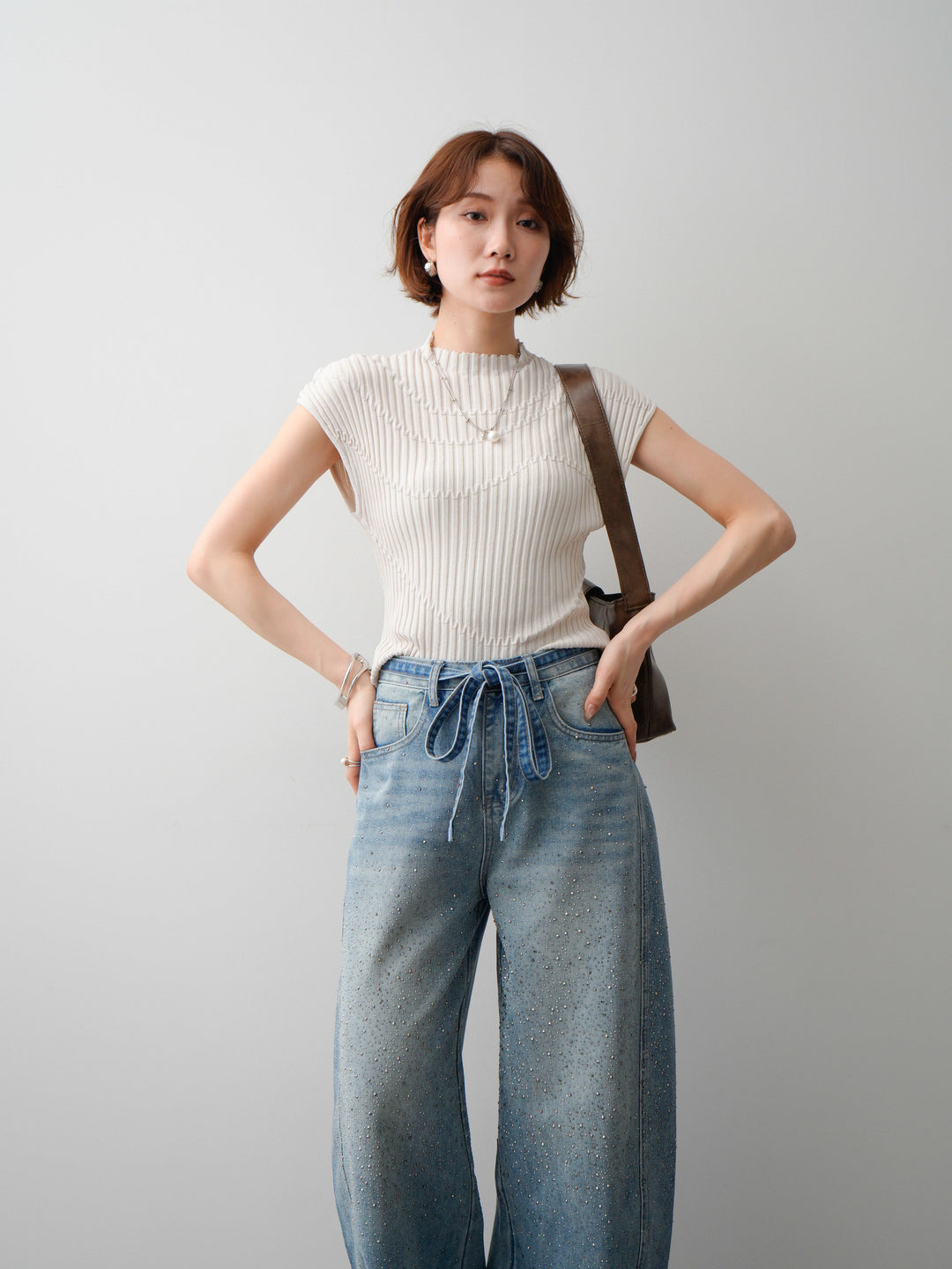 【套裝】Mode Line 羅紋法式針織上衣 + Mode Line 羅紋法式針織上衣（兩件套）