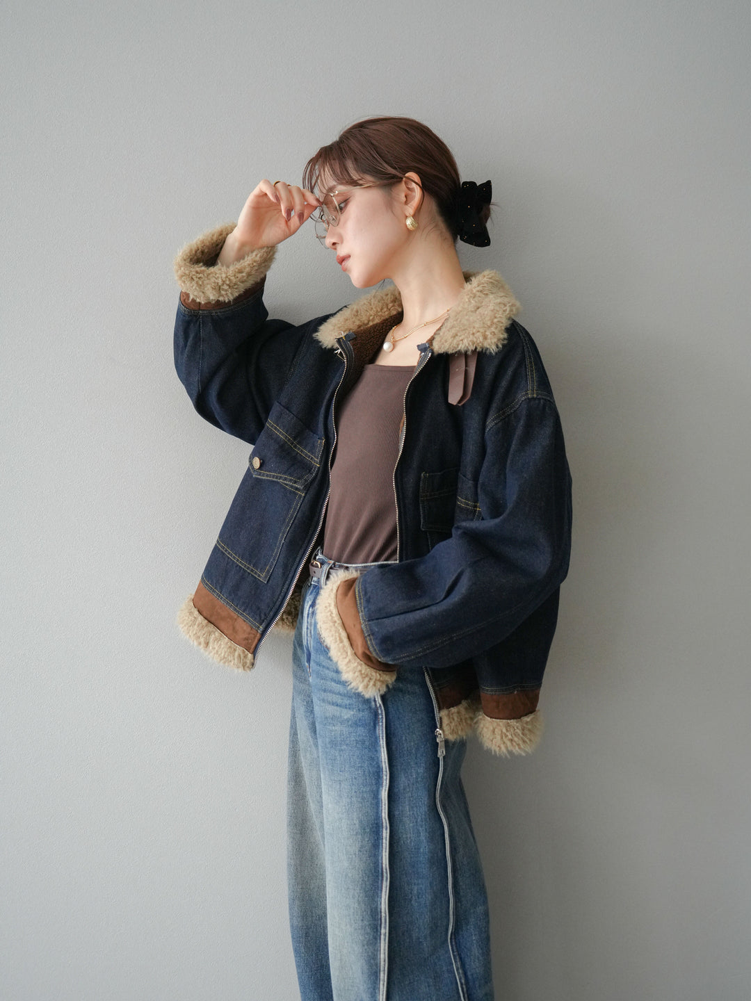 [予約]スタンドカラーファー×デニムジャケット/indigo