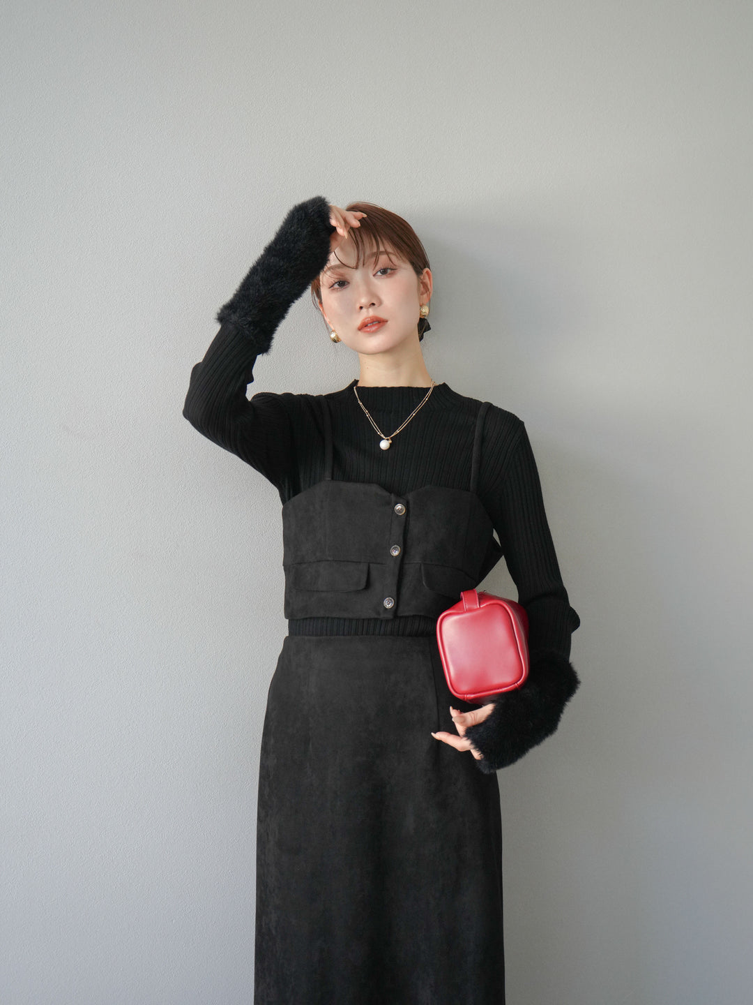 [SET]スウェードビスチェ+スウェードIラインスカート(2set)