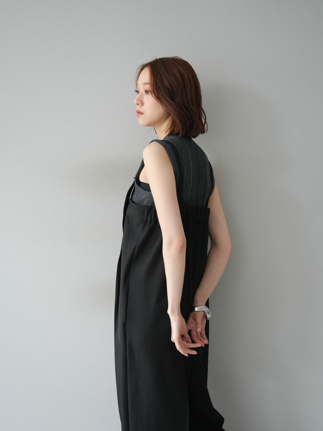 [予約]スリーブレスランダムリブニットトップス/グレー