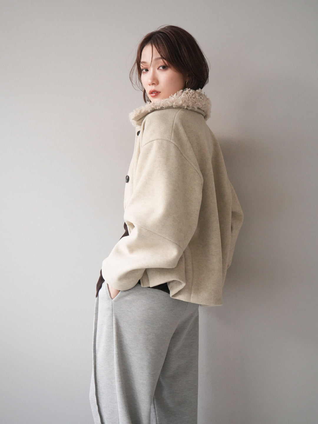 [予約]ロービングボアえりブルゾン/ivory