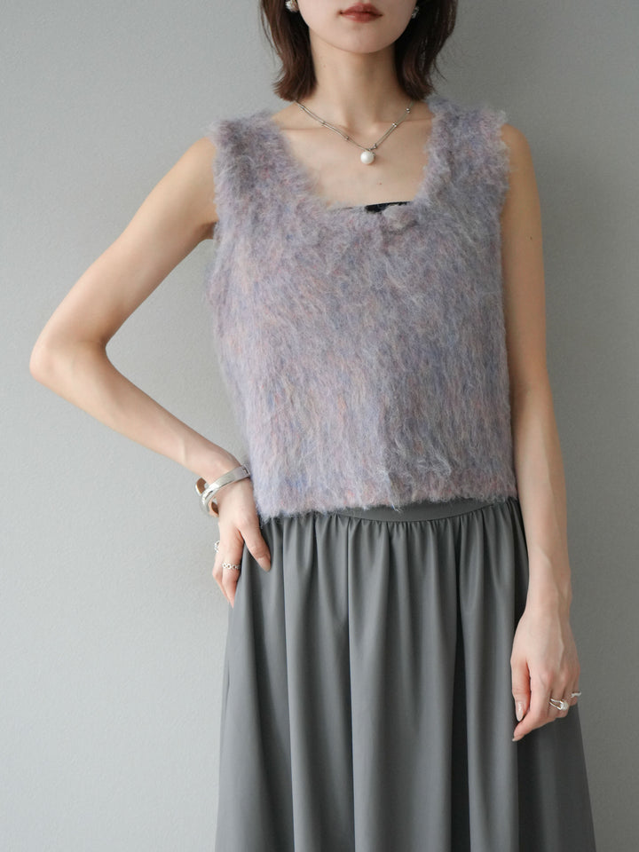 [予約]ミックスシャギーUネックベスト/グリーン