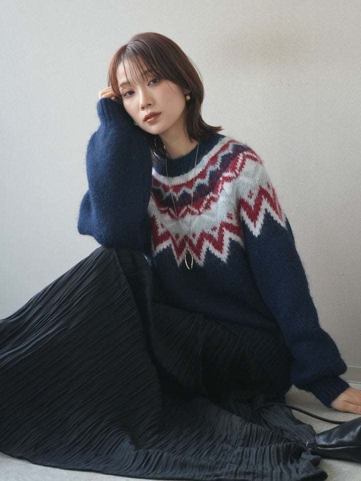 [予約]求心柄オーバーニットプルオーバー/navy