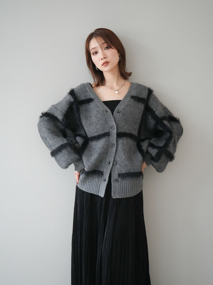 [予約]ミックスシャギーチェックカーディガン/charcoal