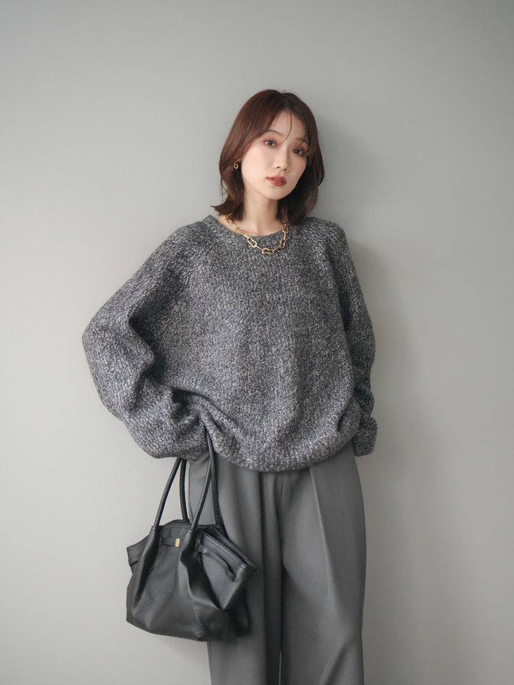 [予約]クルーネック畦編みミックスニット/navy