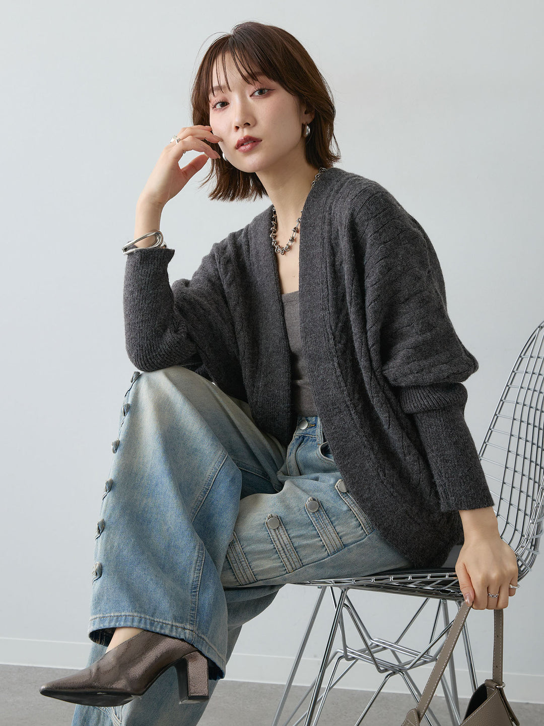 [SET]バックギャザーニットボレロ+選べるアクセセット(2set)