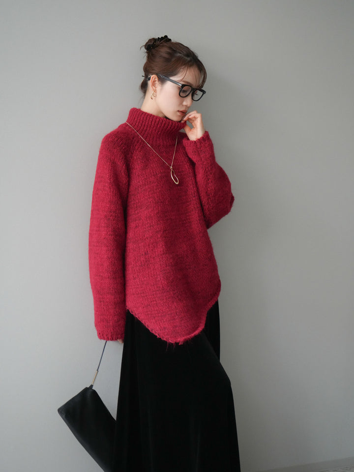 [予約]アシンメトリーハイネックニットプルオーバー/red