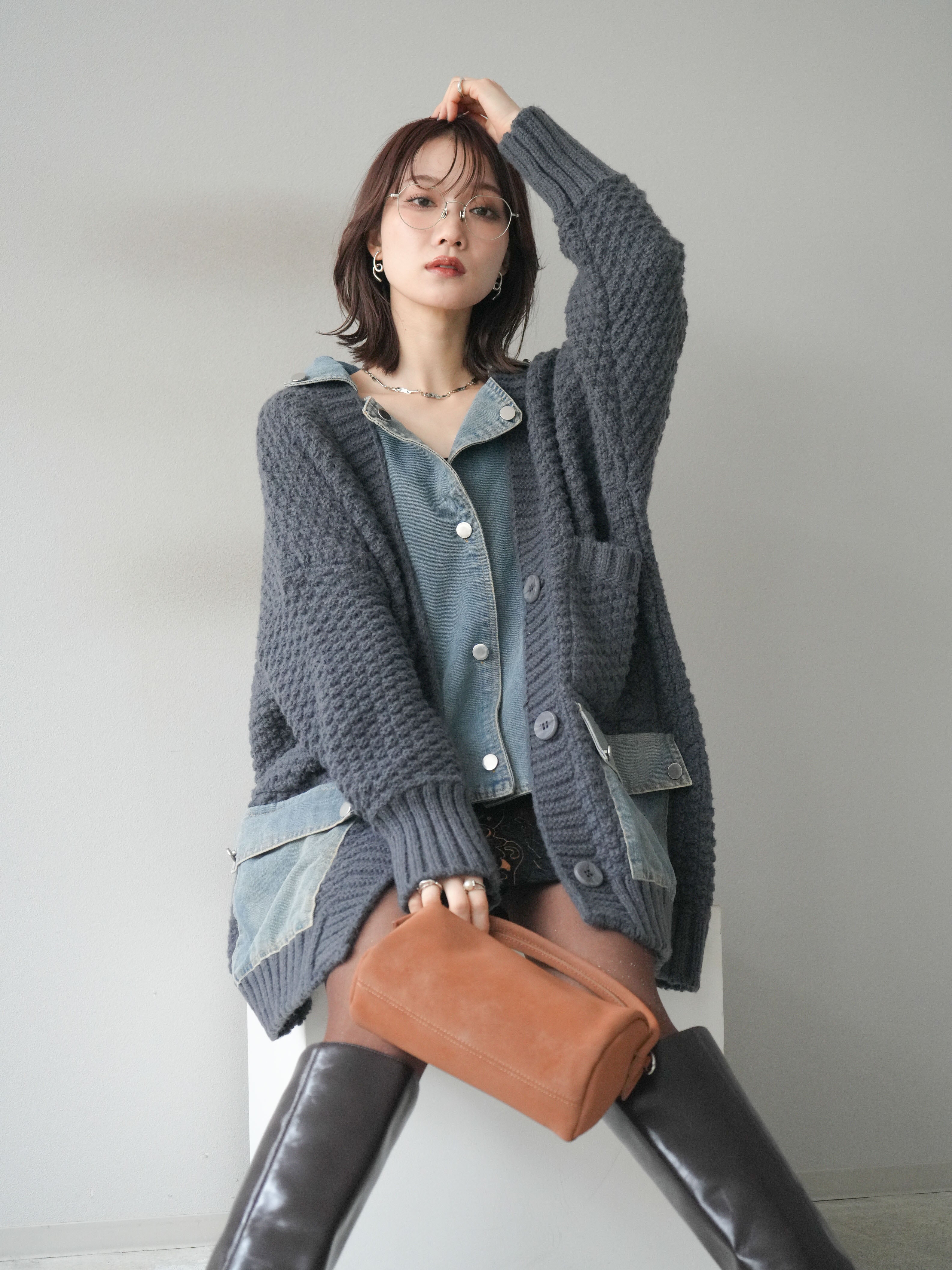予約]デニム襟レイヤードニットジャケット/gray – Lumier