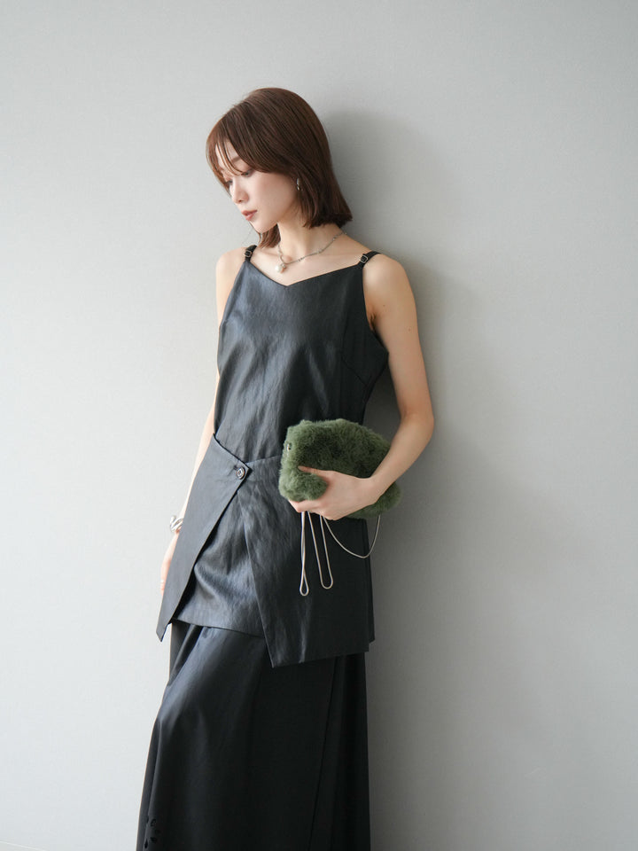 [予約]レイヤードレザーキャミソールチュニック/ブラック