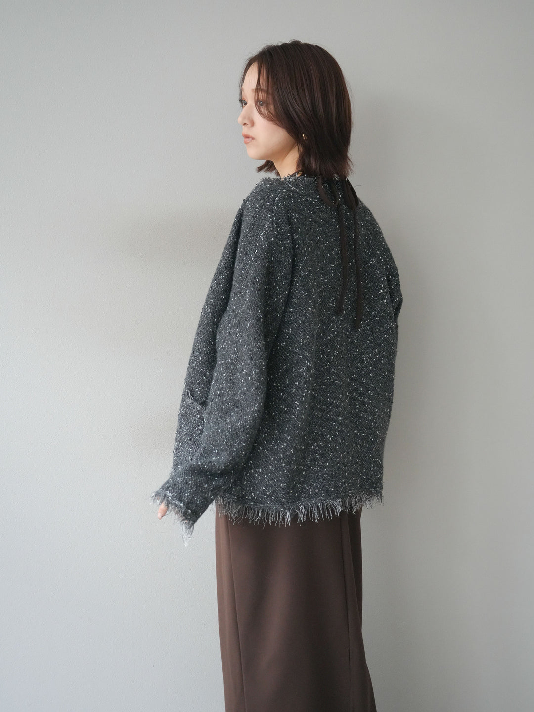 [予約]ネップフリンジニットカーディガン/ gray