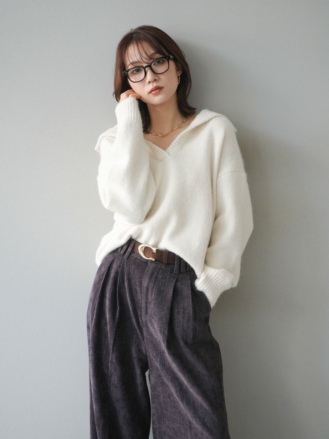 [SET]スキッパーニットプルオーバー+選べるアクセセット(2set)