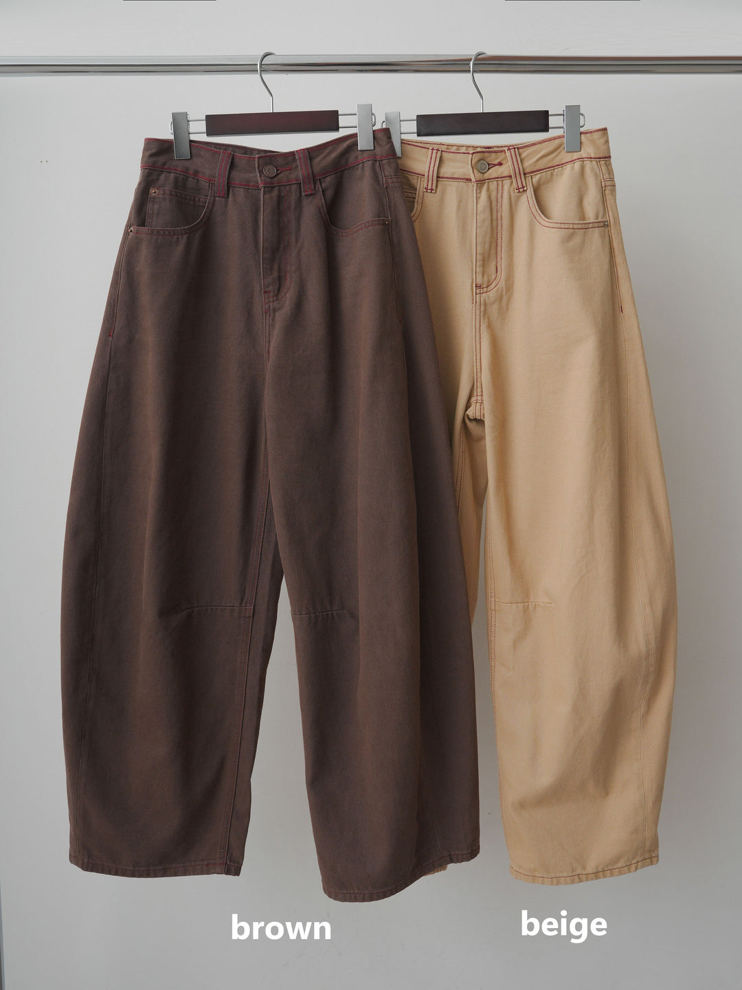 [SET]アルパカタッチバイカラーニットトップス+カラーステッチワイドパンツ(2set)