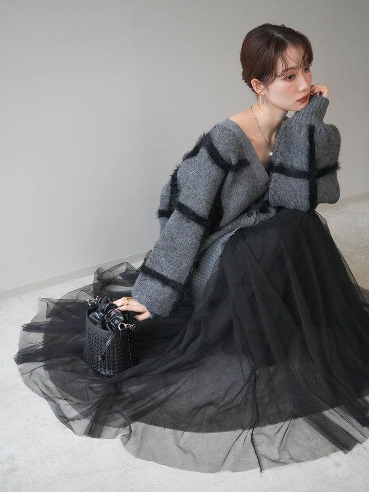 [予約]ミックスシャギーチェックカーディガン/charcoal