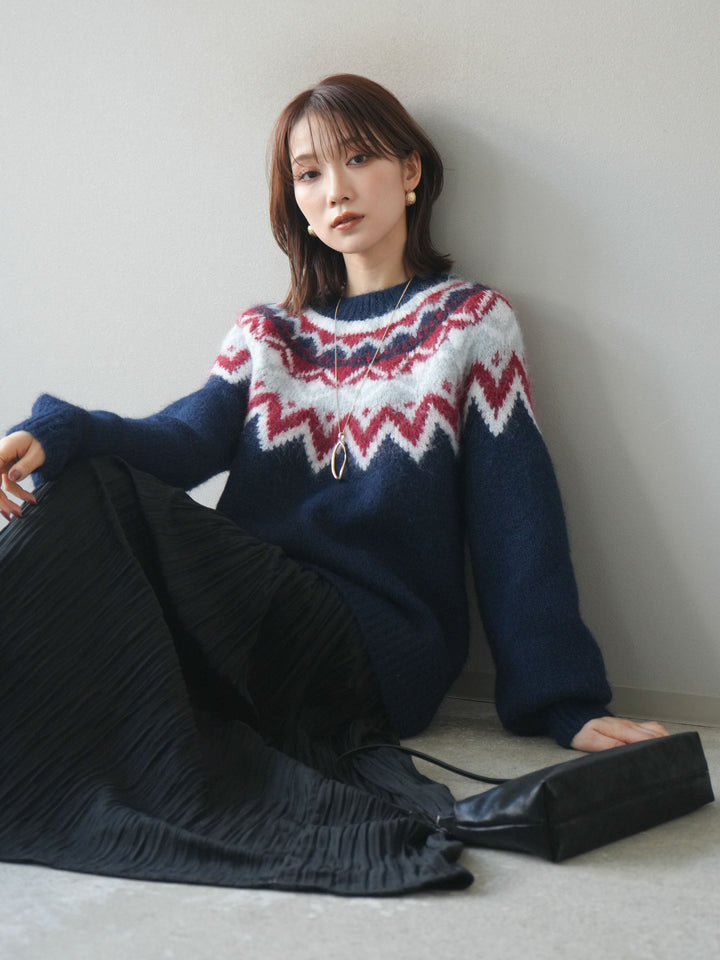 [予約]求心柄オーバーニットプルオーバー/navy