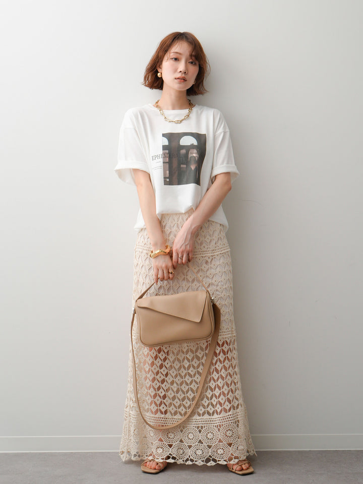 [SET]フォトプリントロゴTEE+クロシェレースIラインスカート(2set)