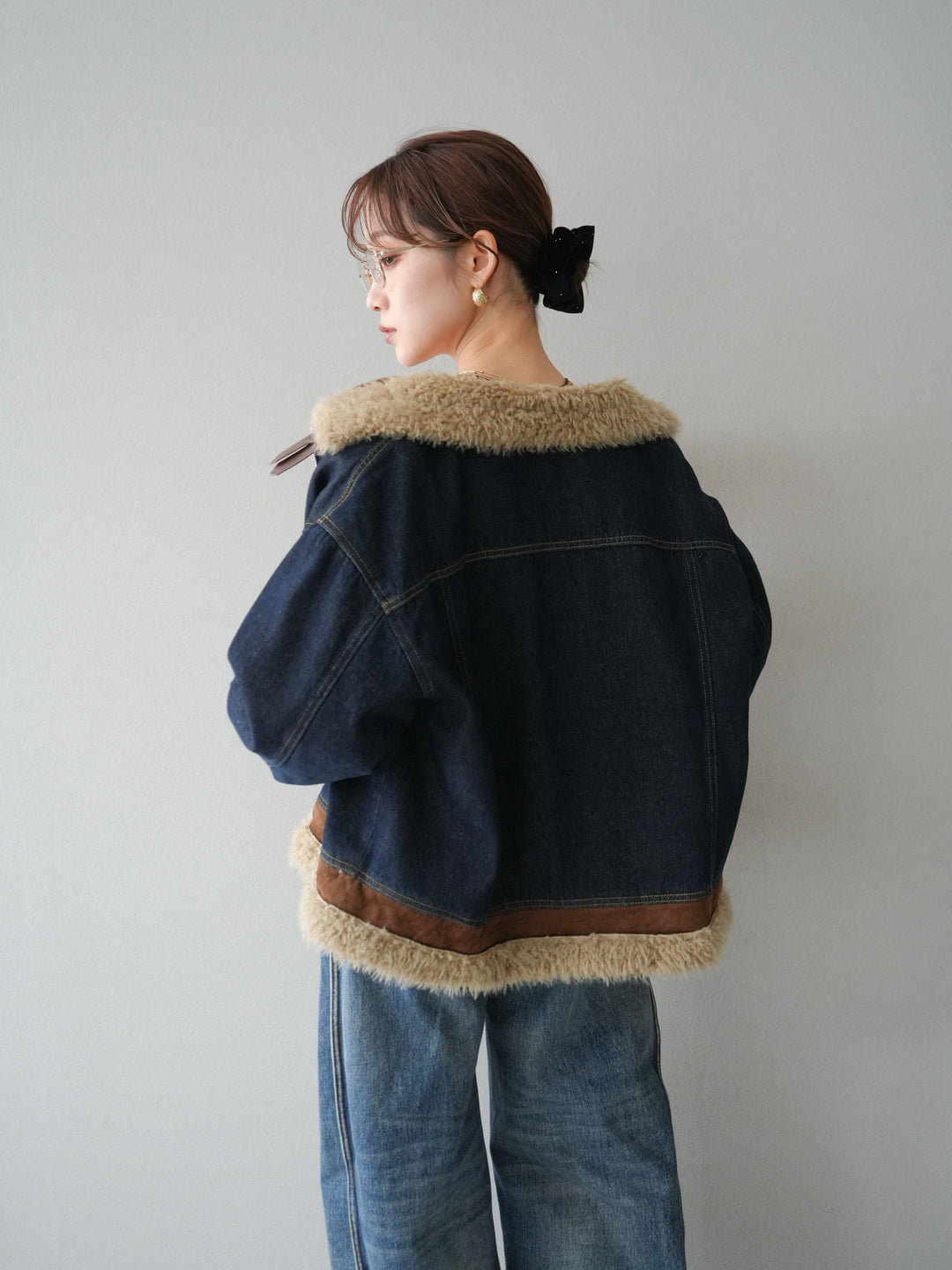 [予約]スタンドカラーファー×デニムジャケット/indigo