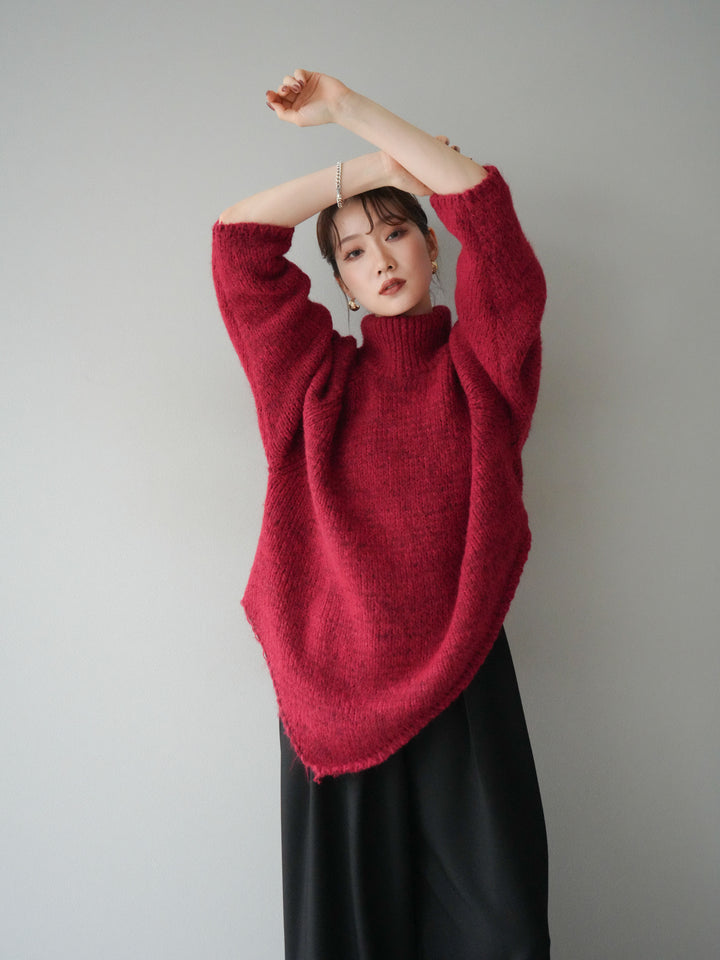 [予約]アシンメトリーハイネックニットプルオーバー/red