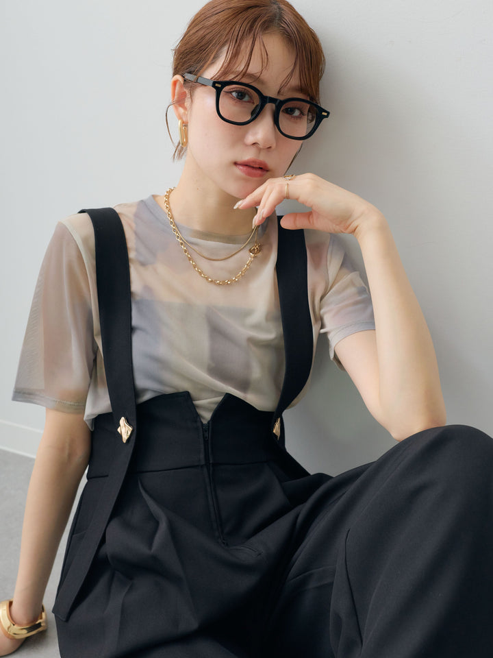 [予約]水彩柄メッシュシアー半袖プルオーバー/ecru