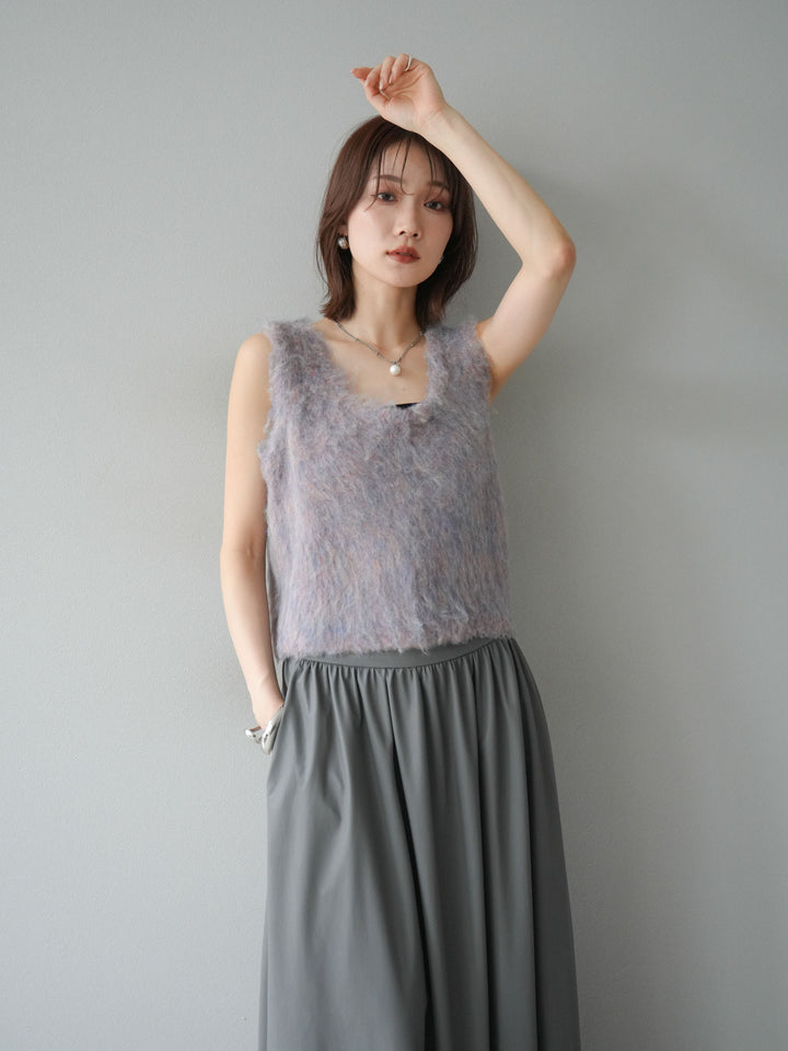 [予約]ミックスシャギーUネックベスト/グリーン