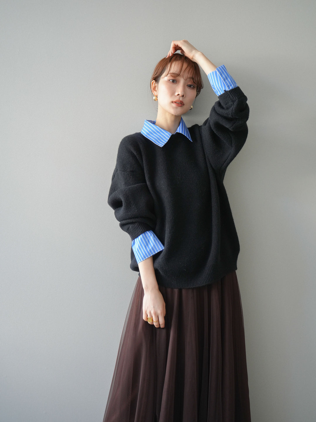 [予約]2WAY襟ニットプルオーバー/black