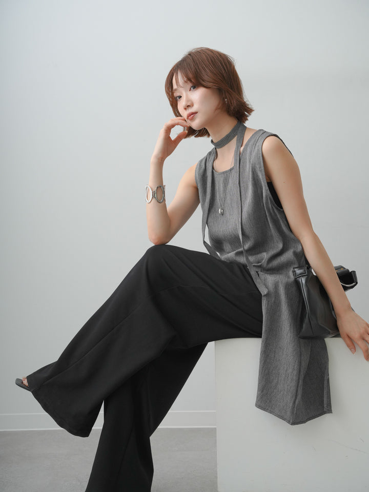 [予約]タイ付アシメヘムノースリトップス/gray