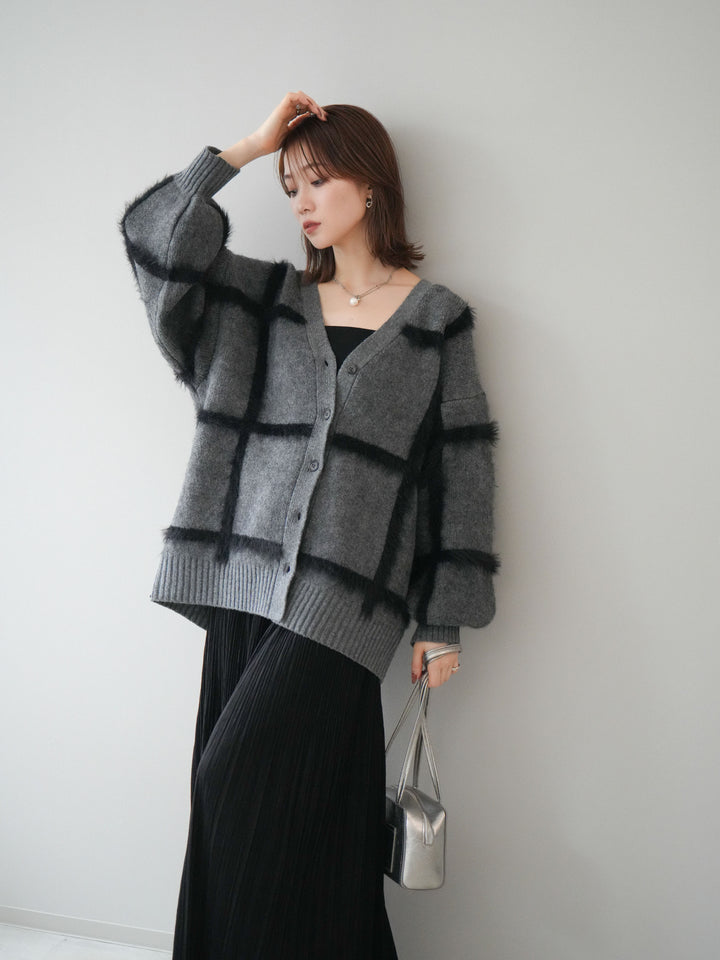 [予約]ミックスシャギーチェックカーディガン/charcoal