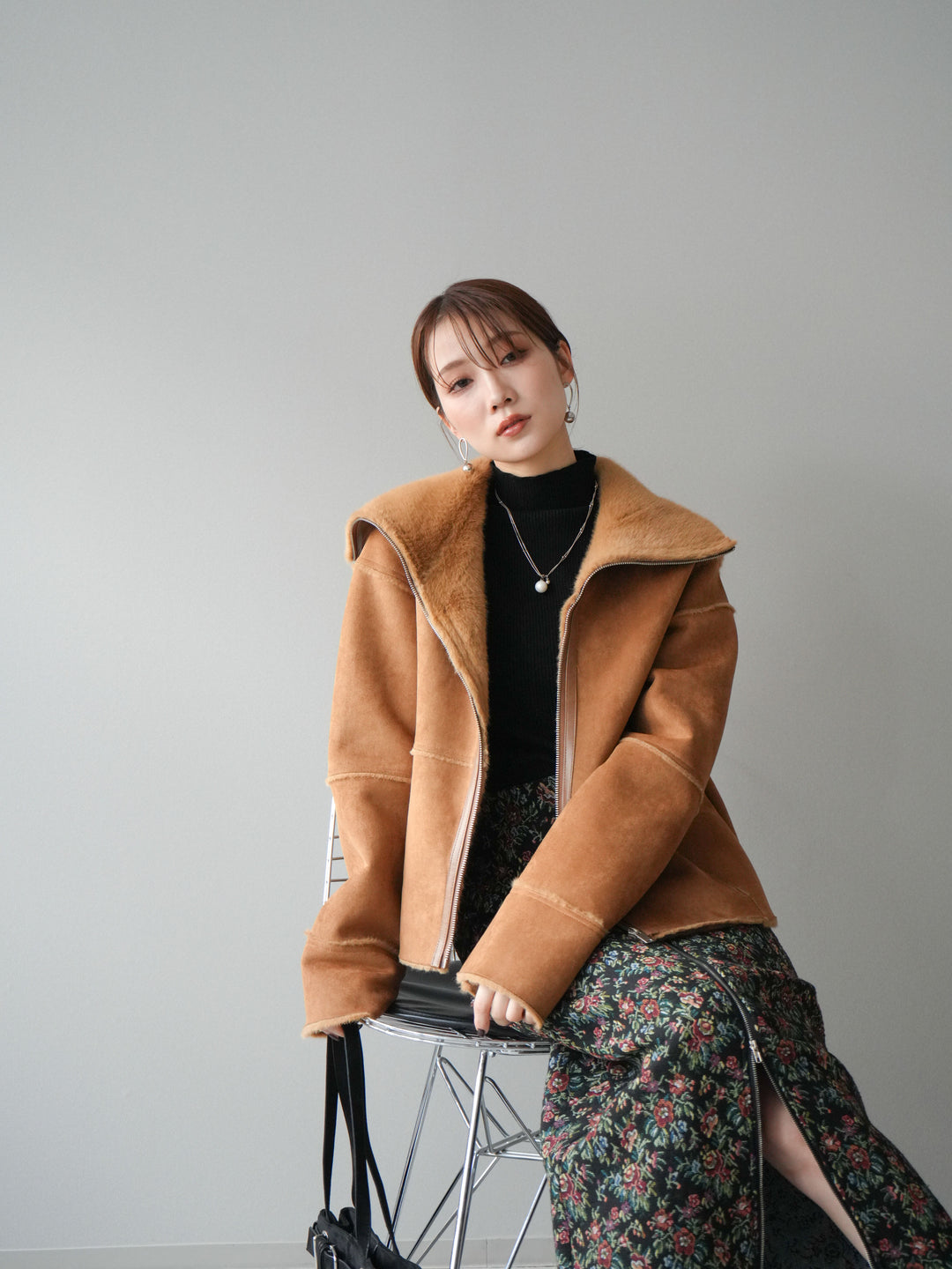 [予約]スタンドカラームートンZIPジャケット/camel