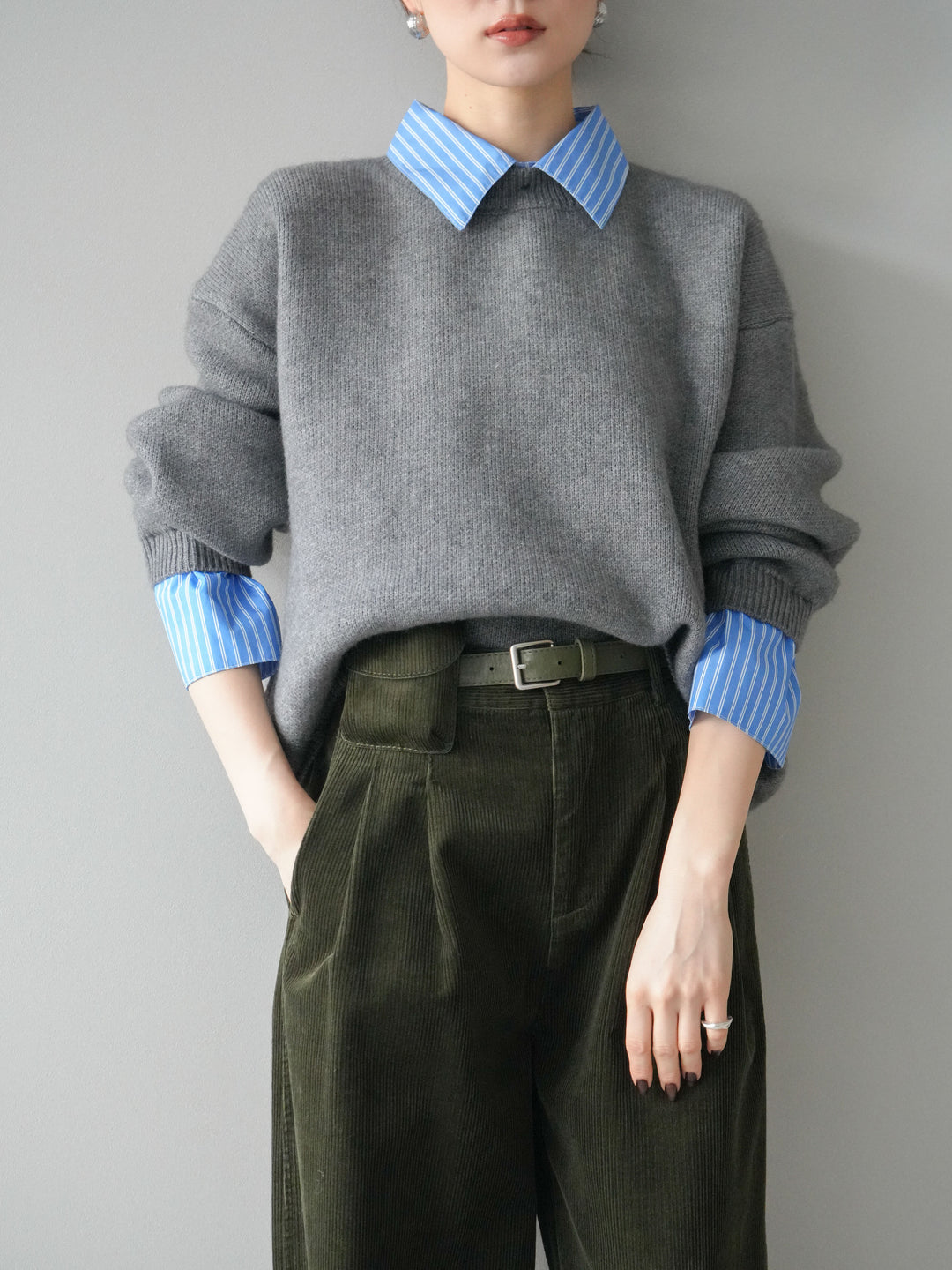 [予約]2WAY襟ニットプルオーバー/gray