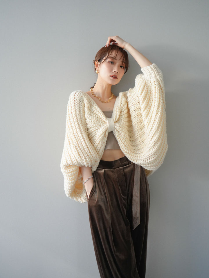 [SET]ローゲージ畦編みドルマンニットボレロ+選べるアクセセット(2set)