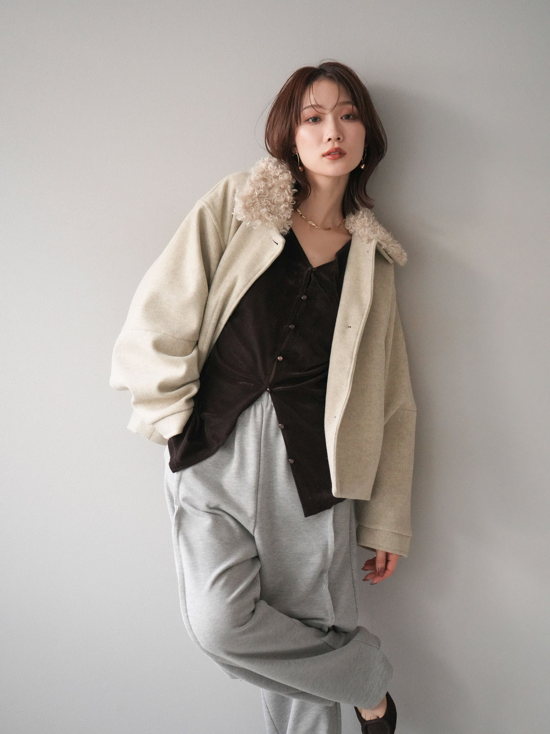 [予約]ロービングボアえりブルゾン/ivory