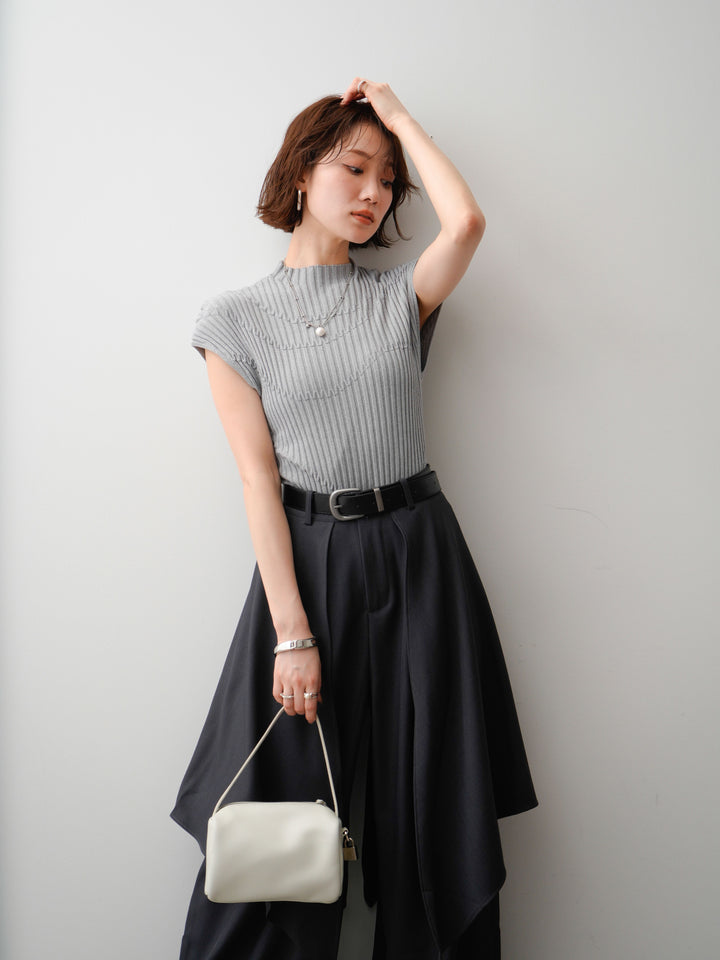 [予約]モードラインリブフレンチニットトップス/gray