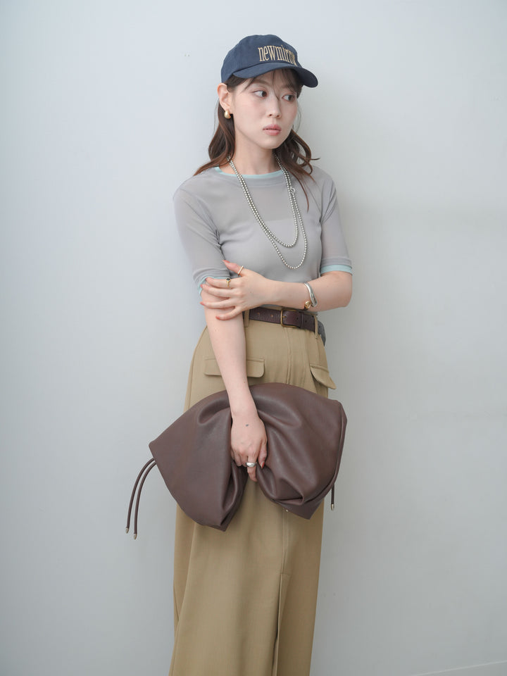 [SET]トリムレイヤードシアー半袖トップス+クレープデシンフラップ付きストレートスカート(2set)