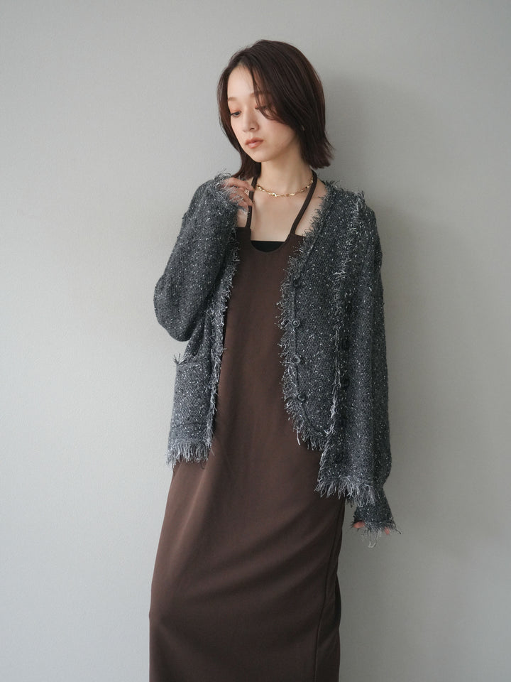 [予約]ネップフリンジニットカーディガン/ gray