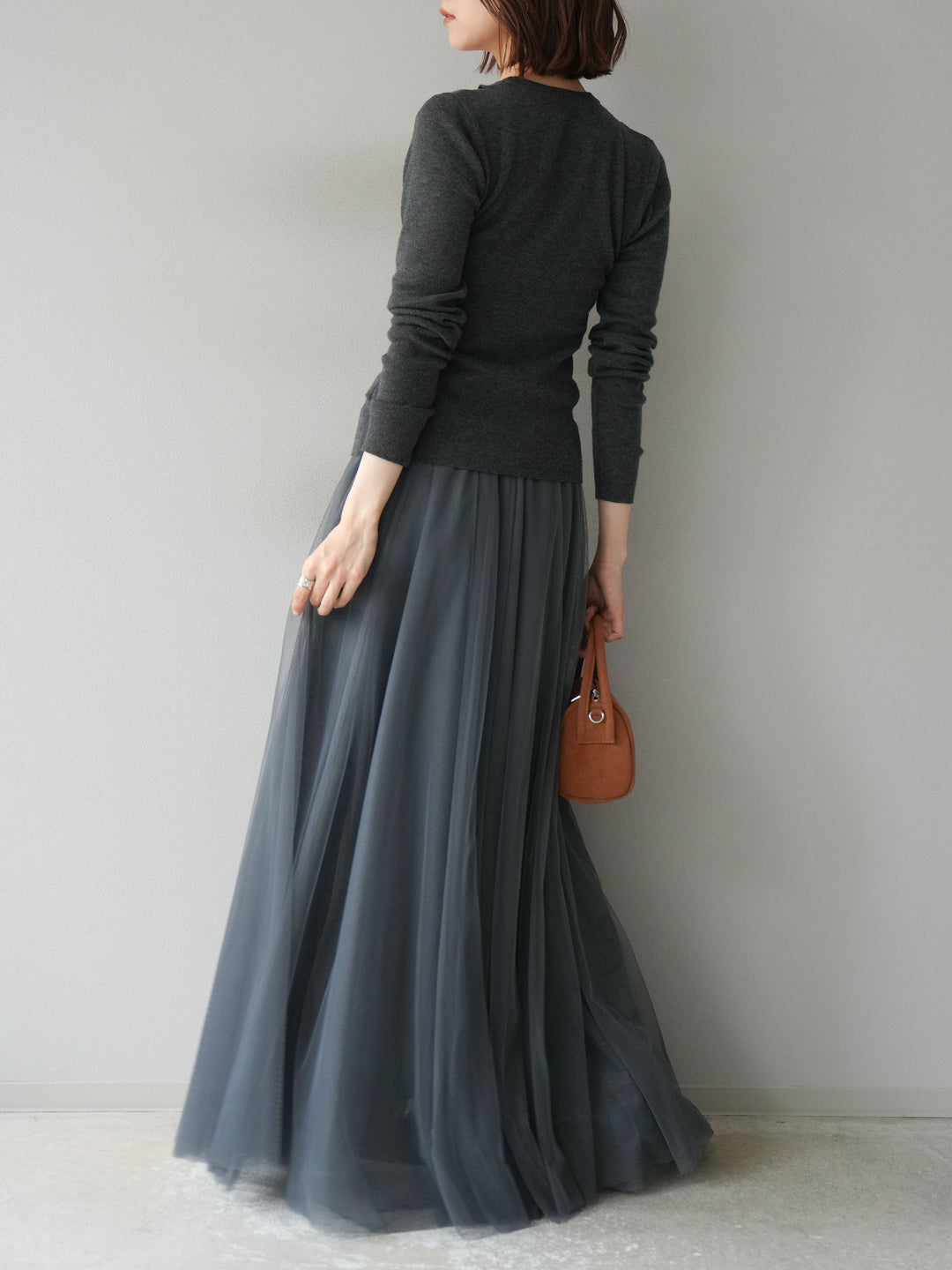 [予約]レイヤードデザインニットカーディガン/チャコール