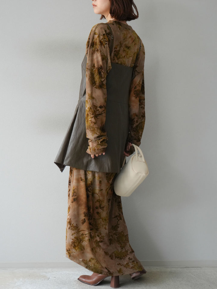 [予約]レイヤードレザーキャミソールチュニック/ブラウン