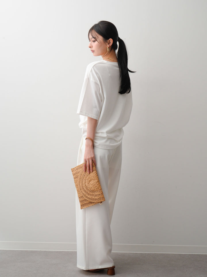 [SET]フォトプリントロゴTEE+アシンメトリーベルトタックワイドパンツ(2set)