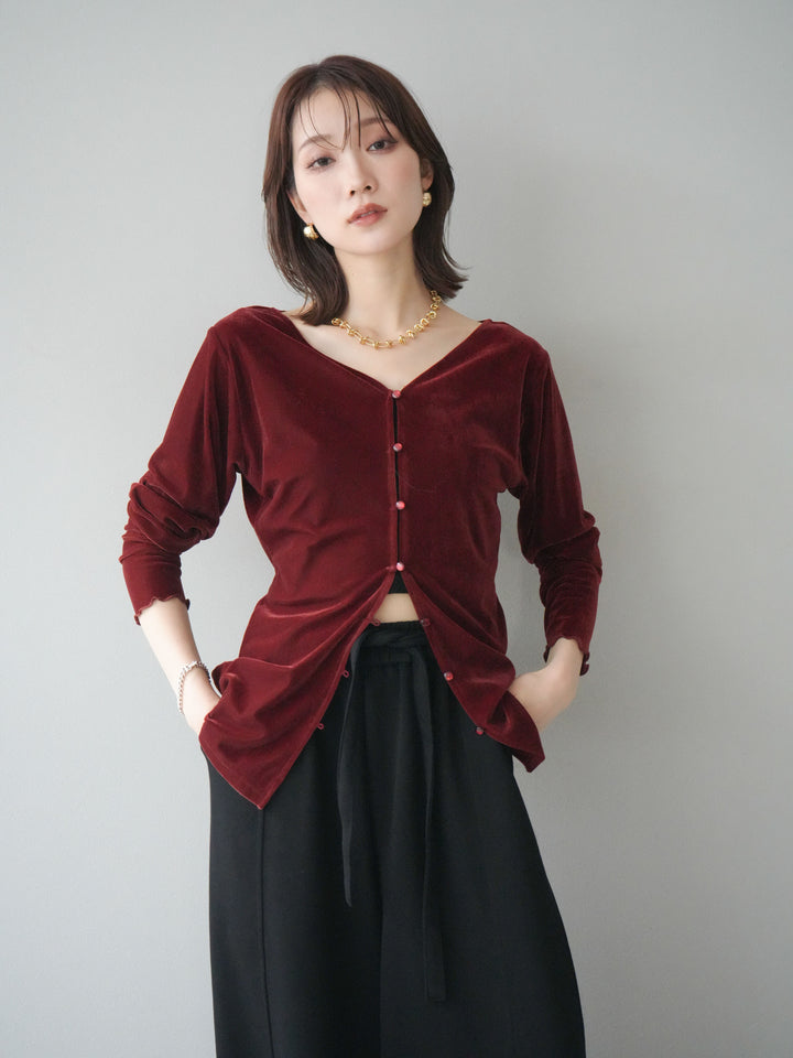 [予約]ベロアカーディガン/bordeaux