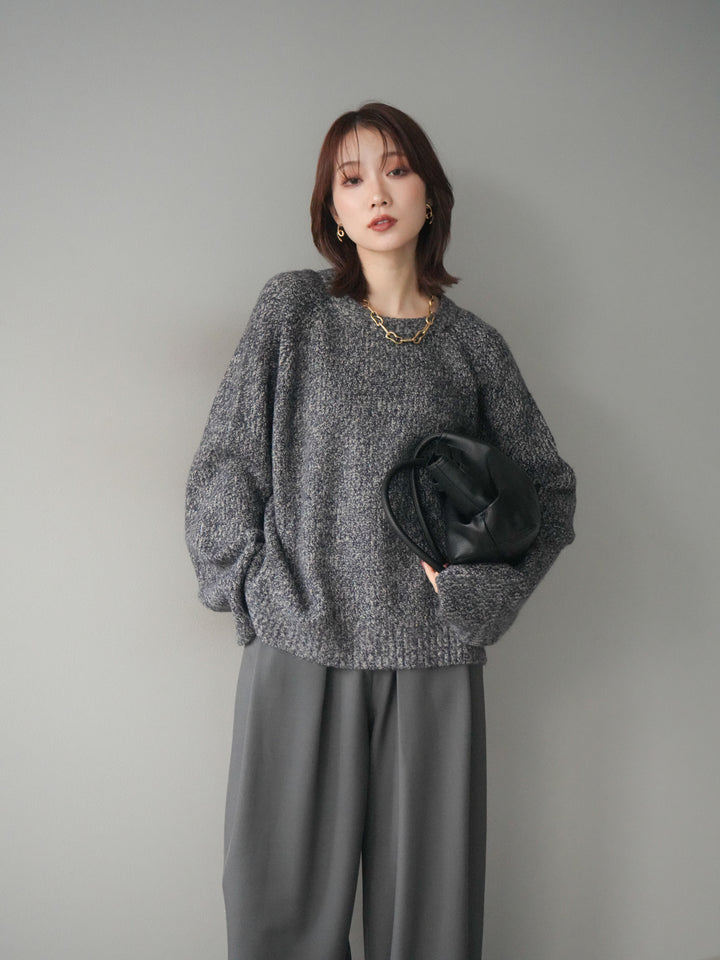 [予約]クルーネック畦編みミックスニット/navy