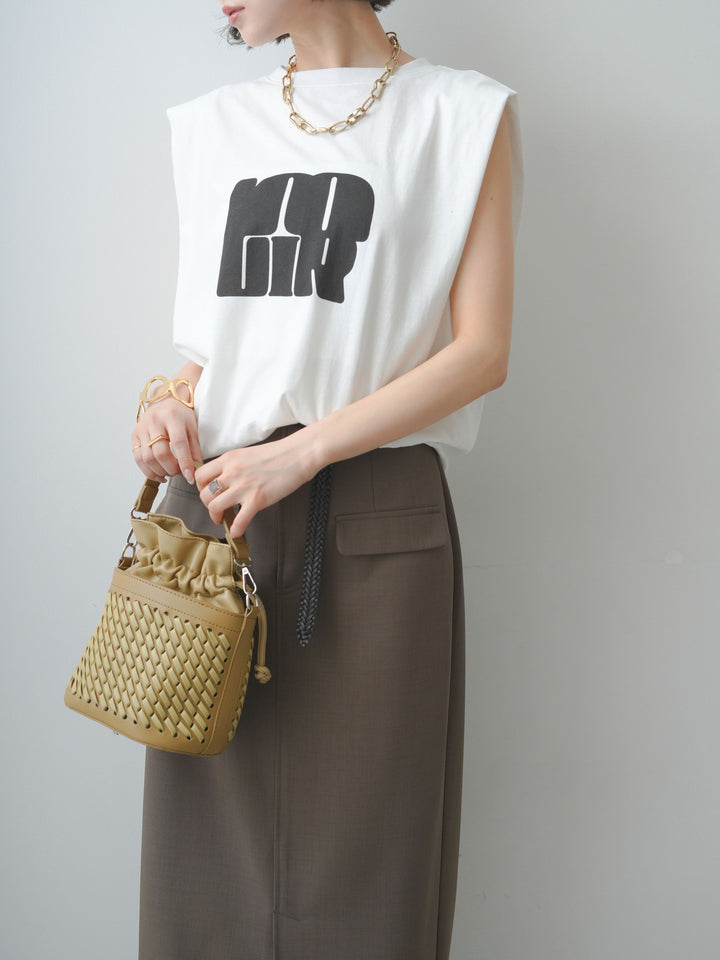 [SET]ショルダータックノースリーブオーバーTEE+ショルダータックノースリーブオーバーTEE+クレープデシンフラップ付きストレートスカート(3set)