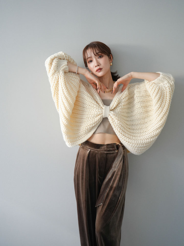 [SET]ローゲージ畦編みドルマンニットボレロ+選べるアクセセット(2set)