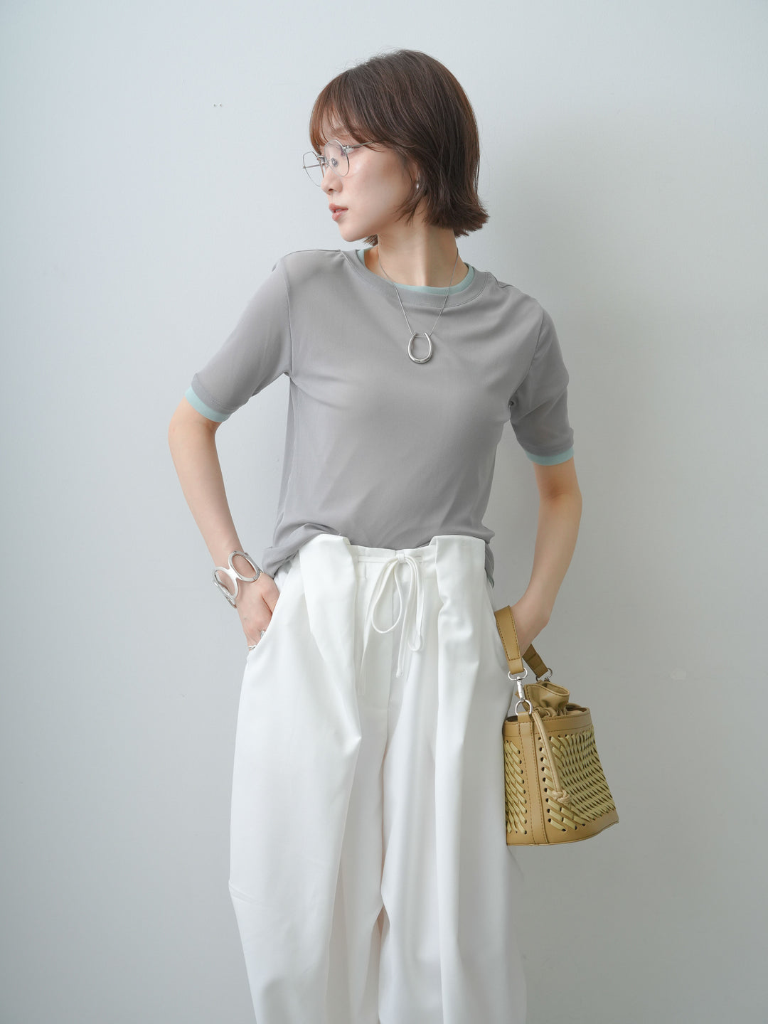 [SET]トリムレイヤードシアー半袖トップス+トリムレイヤードシアー半袖トップス(2set)