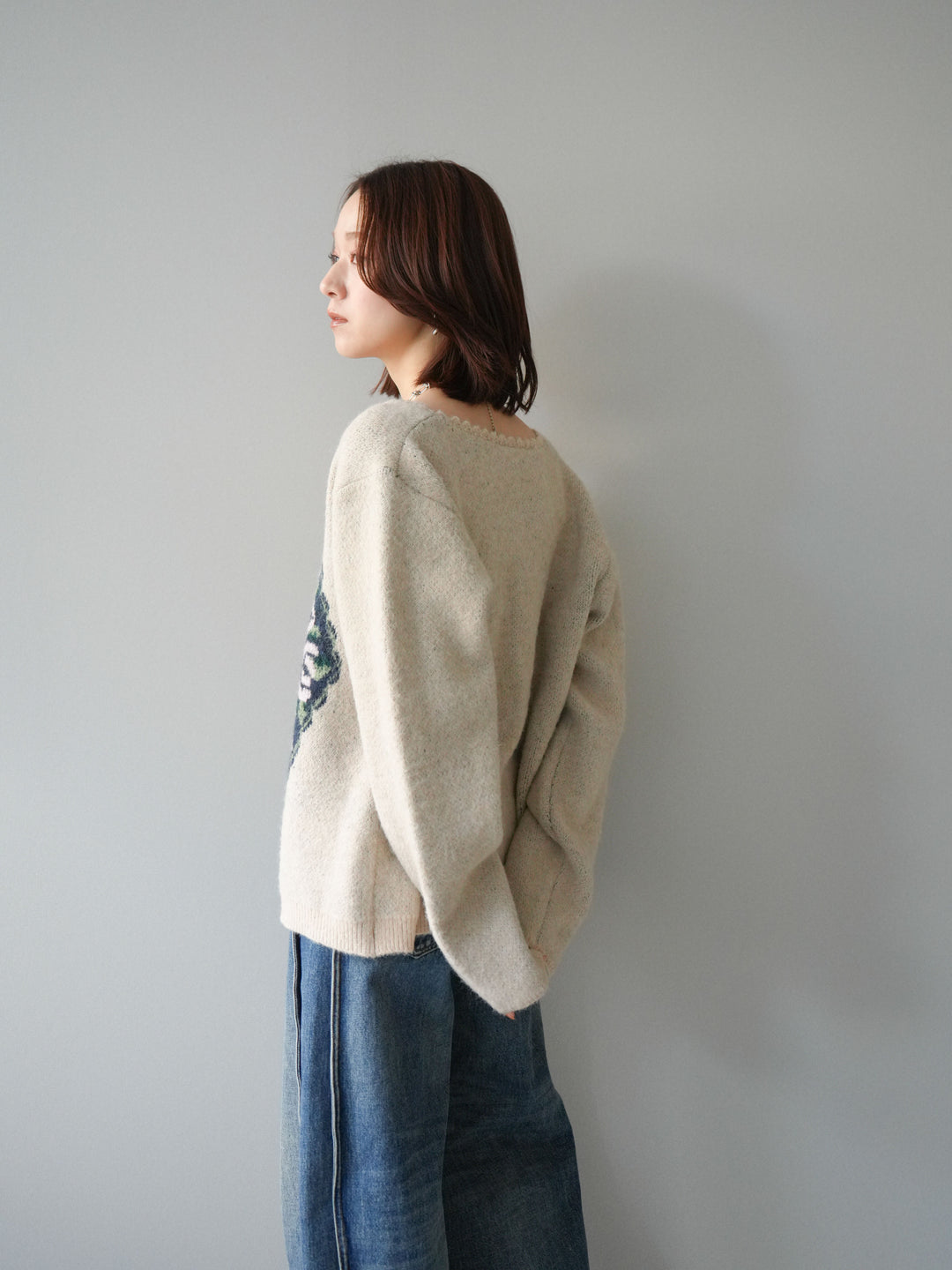 [予約]アンティークフラワージャガードニットカーディガン/ivory